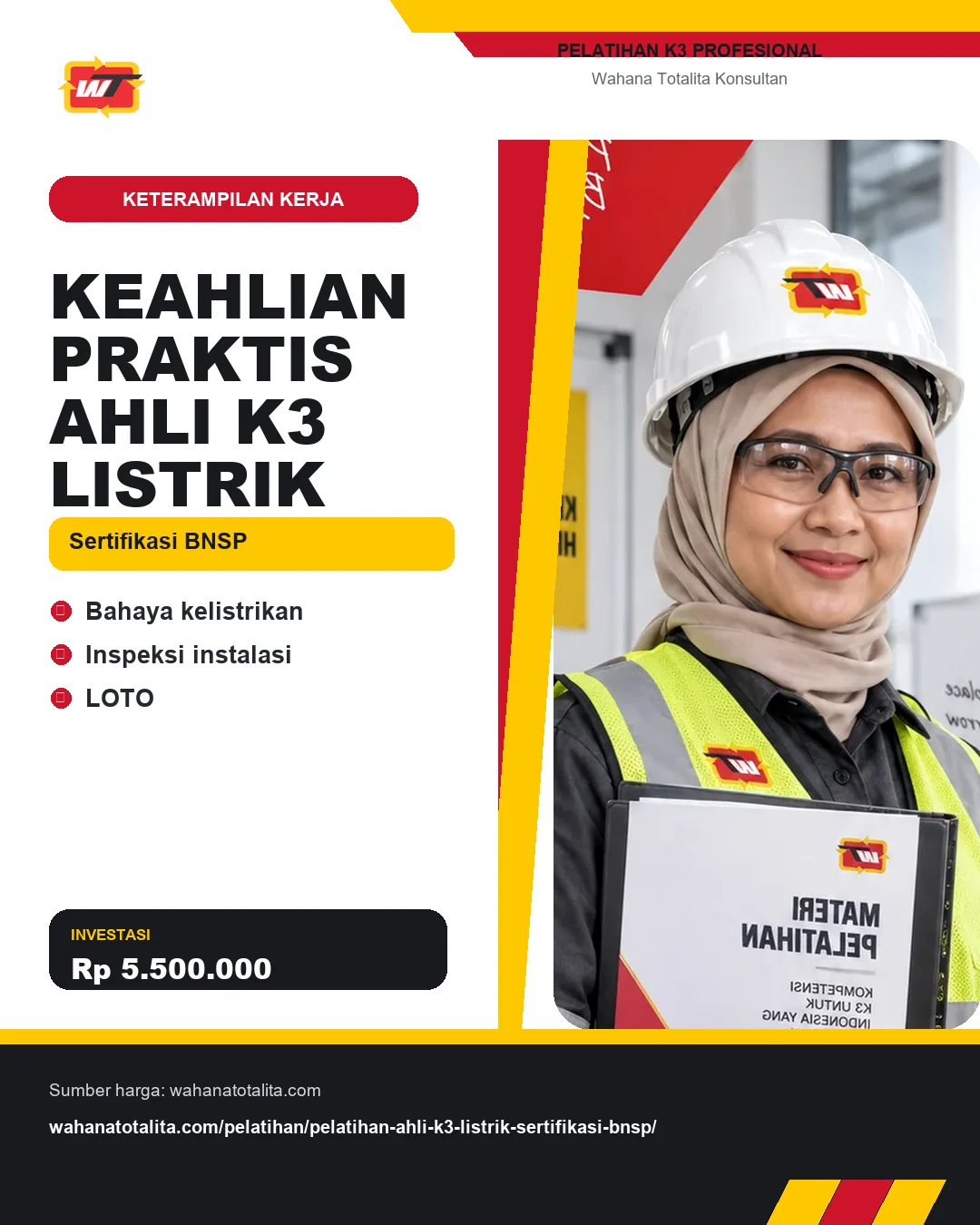 Keahlian Praktis Ahli K3 Listrik Sertifikasi BNSP dengan informasi Bahaya kelistrikan, Inspeksi instalasi, LOTO