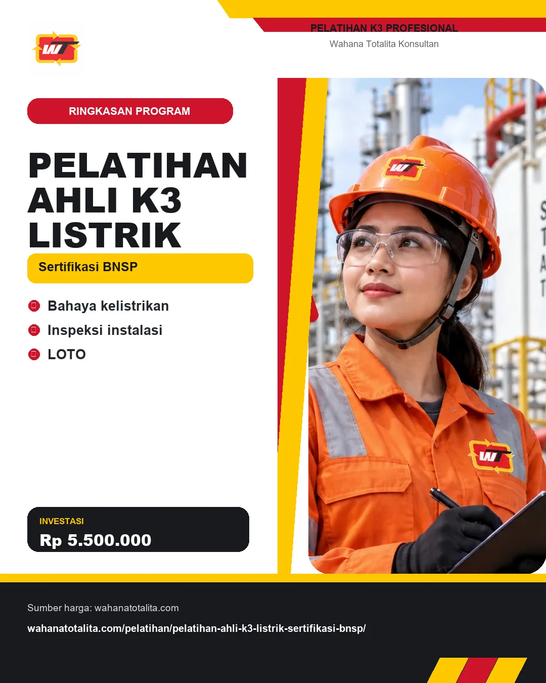 Pelatihan Ahli K3 Listrik Sertifikasi BNSP dengan informasi Bahaya kelistrikan, Inspeksi instalasi, LOTO