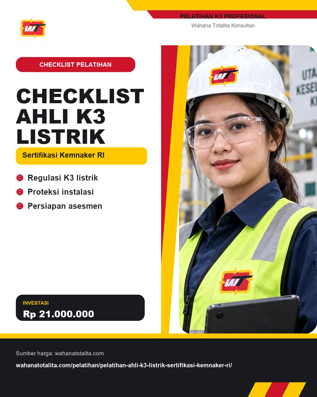 Checklist Ahli K3 Listrik Sertifikasi Kemnaker RI dengan informasi Regulasi K3 listrik, Proteksi instalasi, Persiapan asesmen