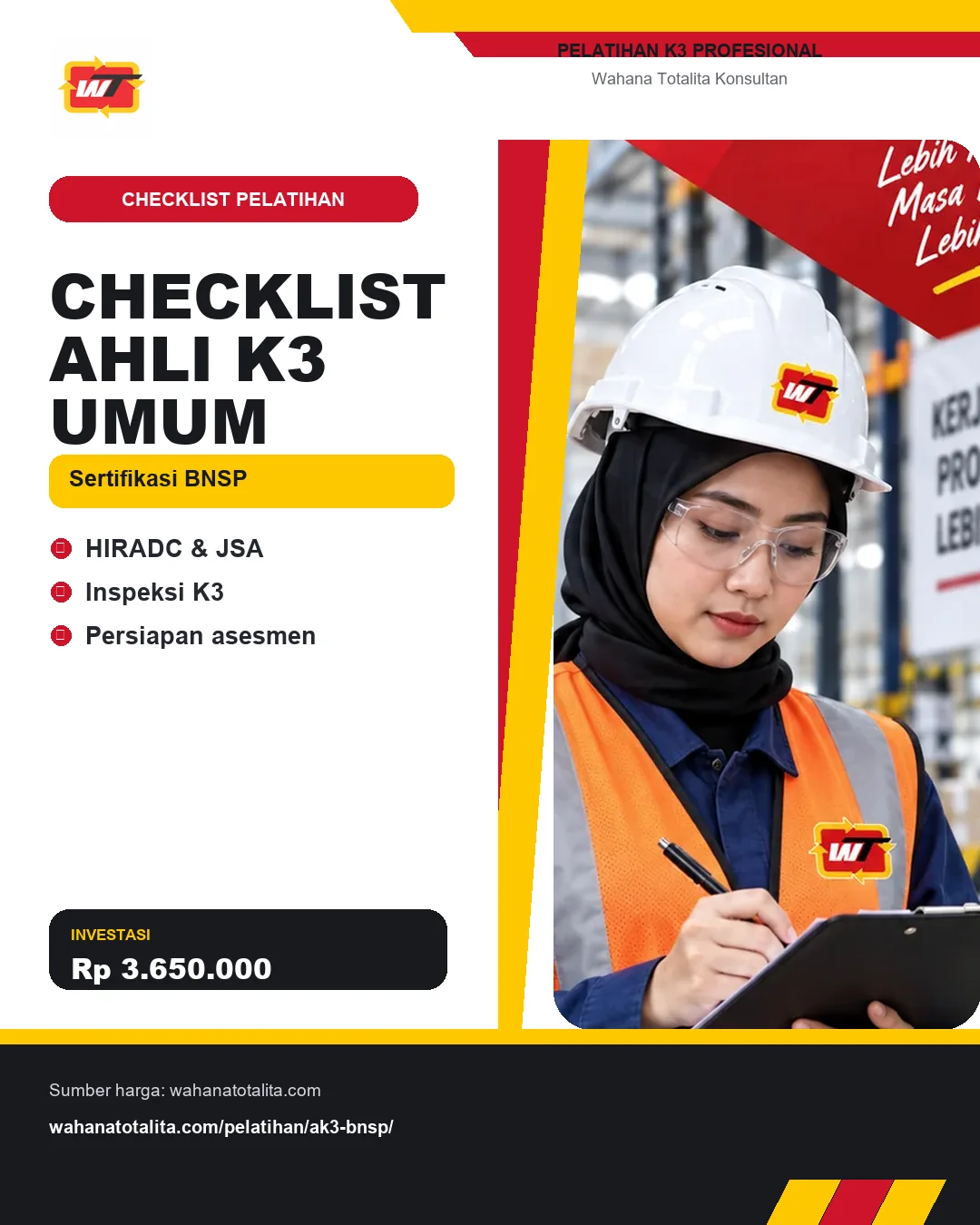 Checklist Ahli K3 Umum Sertifikasi BNSP dengan informasi HIRADC & JSA, Inspeksi K3, Persiapan asesmen