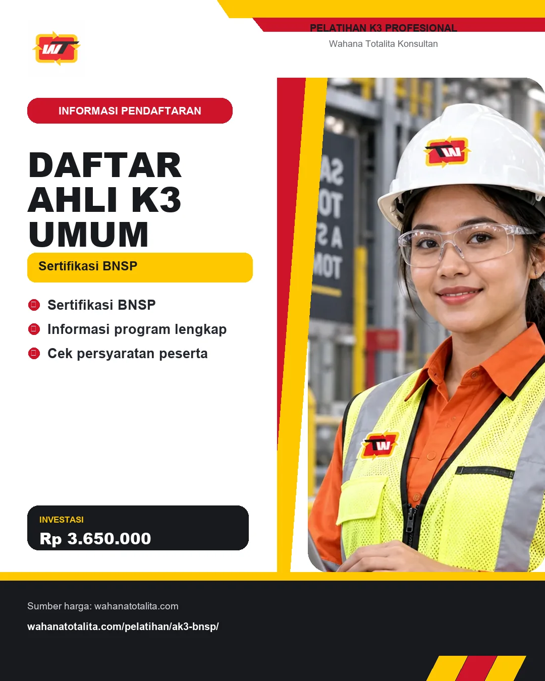Daftar Ahli K3 Umum Sertifikasi BNSP dengan informasi Sertifikasi BNSP, Informasi program lengkap, Cek persyaratan peserta