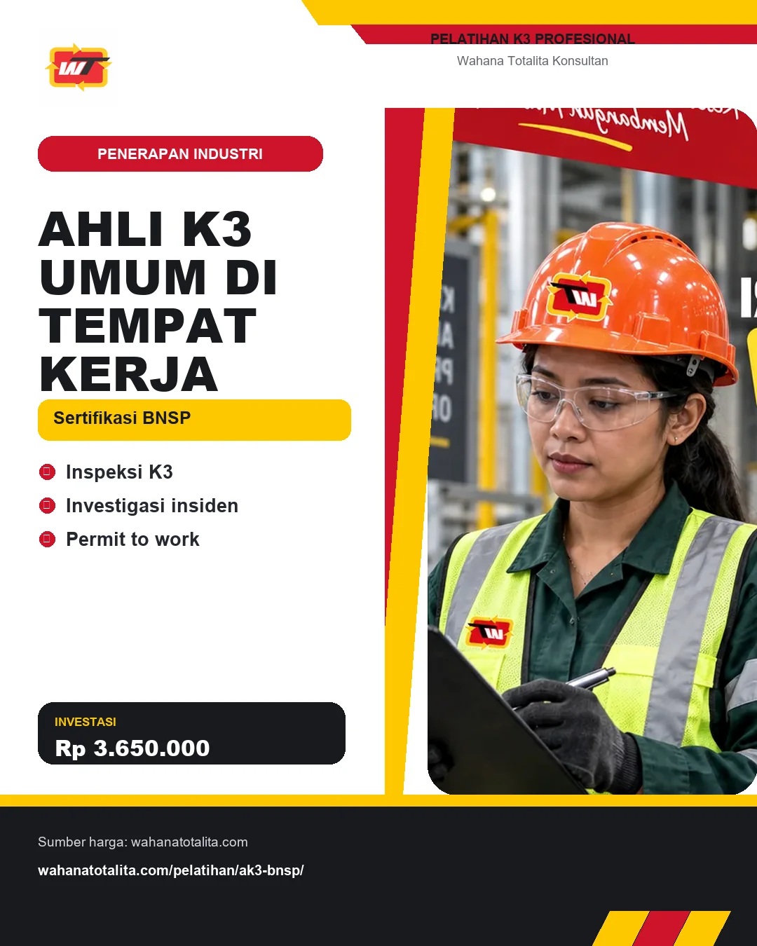 Ahli K3 Umum di Tempat Kerja Sertifikasi BNSP dengan informasi Inspeksi K3, Investigasi insiden, Permit to work