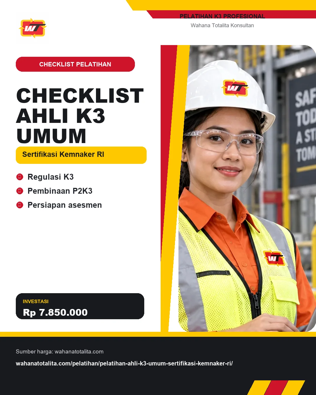 Checklist Ahli K3 Umum Sertifikasi Kemnaker RI dengan informasi Regulasi K3, Pembinaan P2K3, Persiapan asesmen