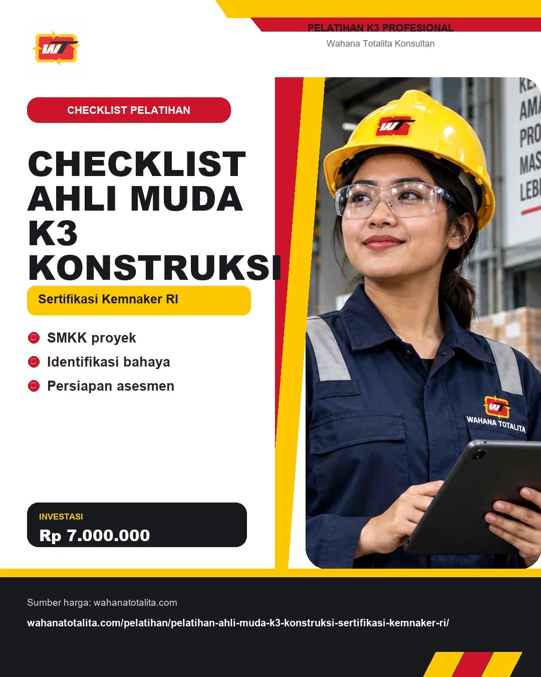Checklist Ahli Muda K3 Konstruksi Sertifikasi Kemnaker RI dengan informasi SMKK proyek, Identifikasi bahaya, Persiapan asesmen