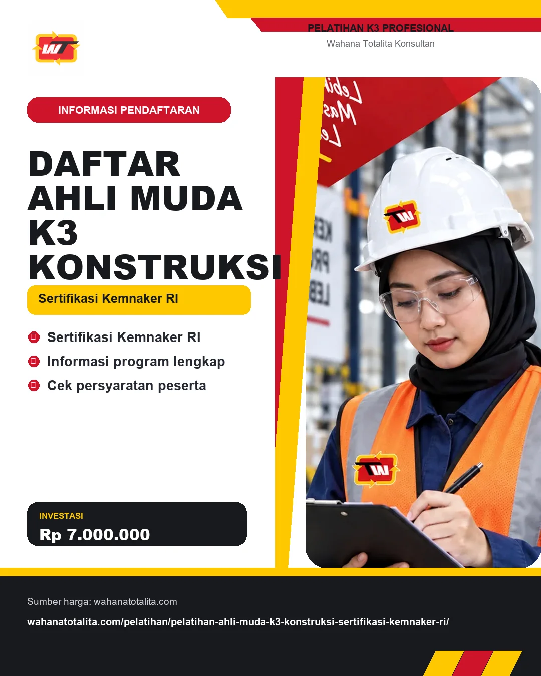 Daftar Ahli Muda K3 Konstruksi Sertifikasi Kemnaker RI dengan informasi Sertifikasi Kemnaker RI, Informasi program lengkap, Cek persyaratan peserta