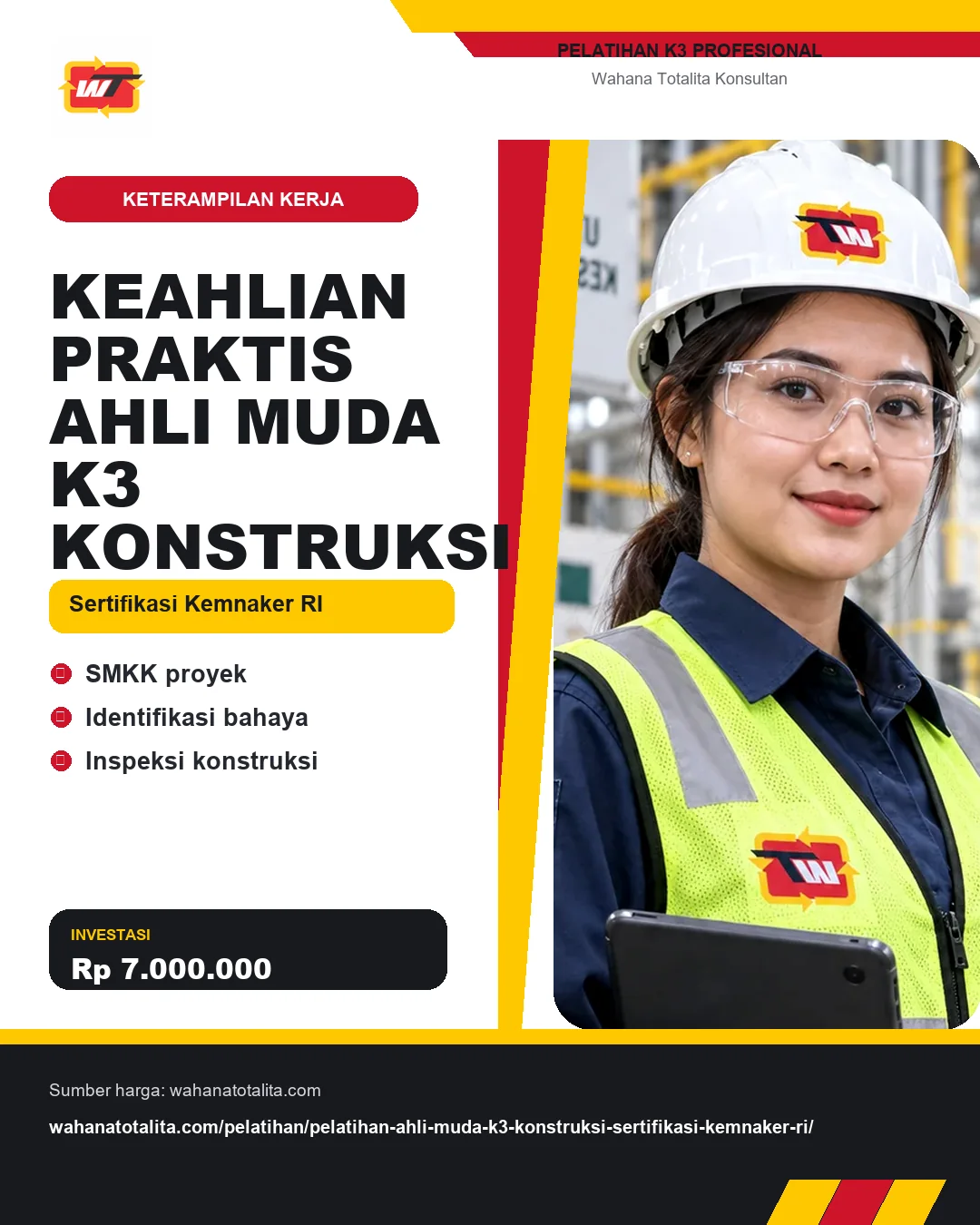 Keahlian Praktis Ahli Muda K3 Konstruksi Sertifikasi Kemnaker RI dengan informasi SMKK proyek, Identifikasi bahaya, Inspeksi konstruksi
