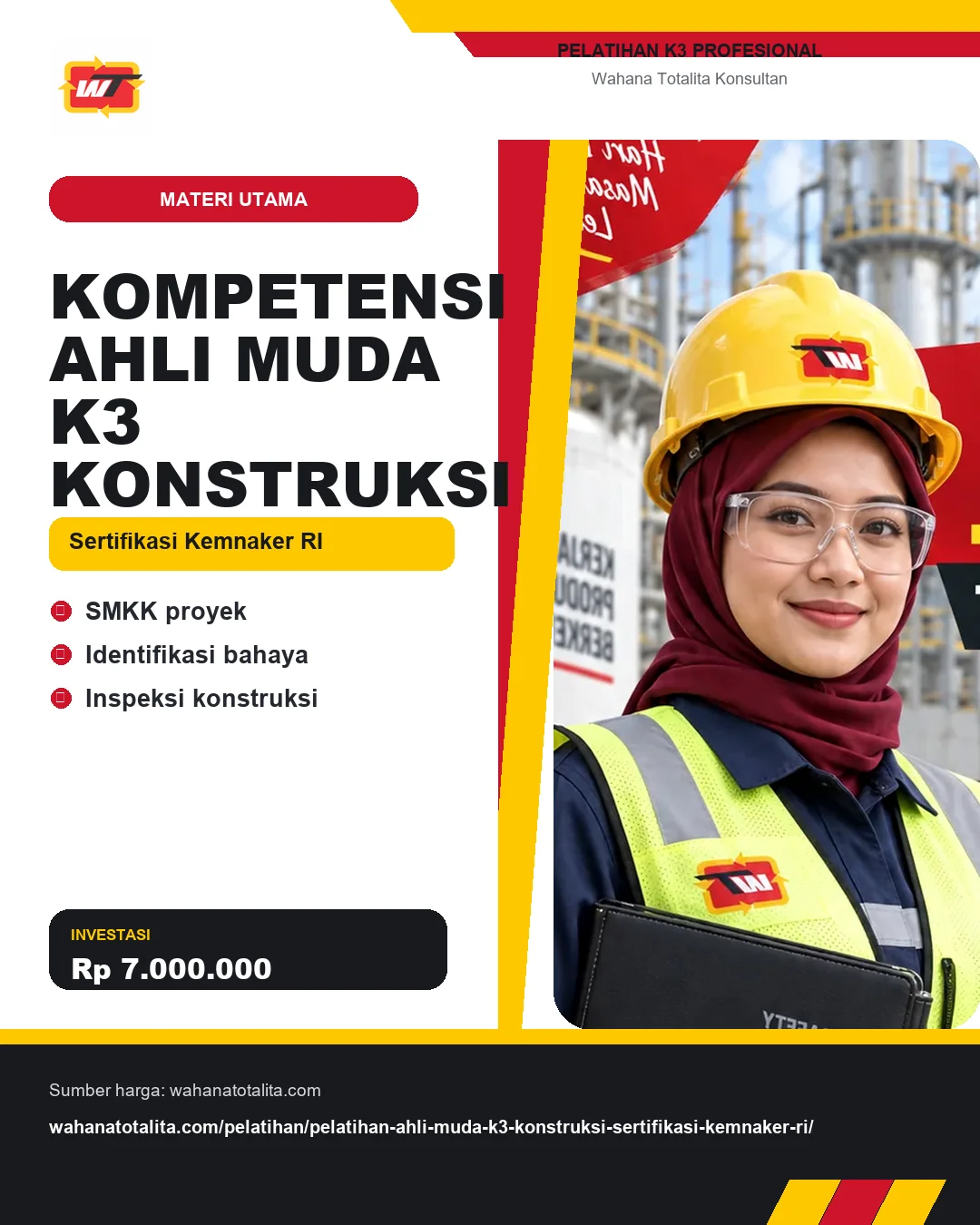 Kompetensi Ahli Muda K3 Konstruksi Sertifikasi Kemnaker RI dengan informasi SMKK proyek, Identifikasi bahaya, Inspeksi konstruksi