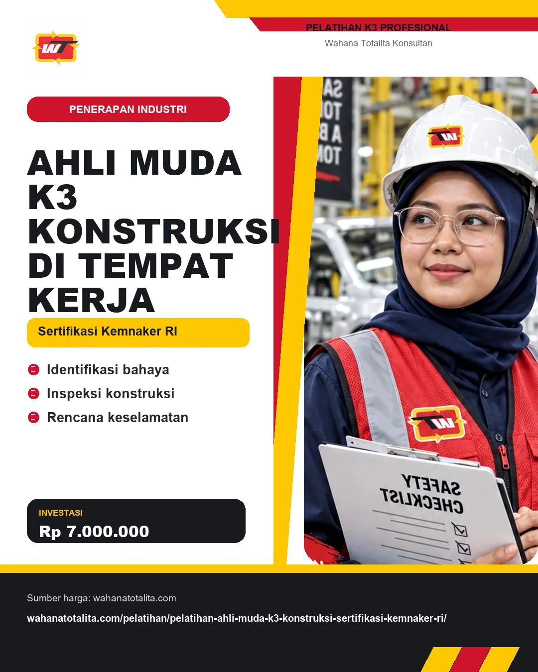 Ahli Muda K3 Konstruksi di Tempat Kerja Sertifikasi Kemnaker RI dengan informasi Identifikasi bahaya, Inspeksi konstruksi, Rencana keselamatan