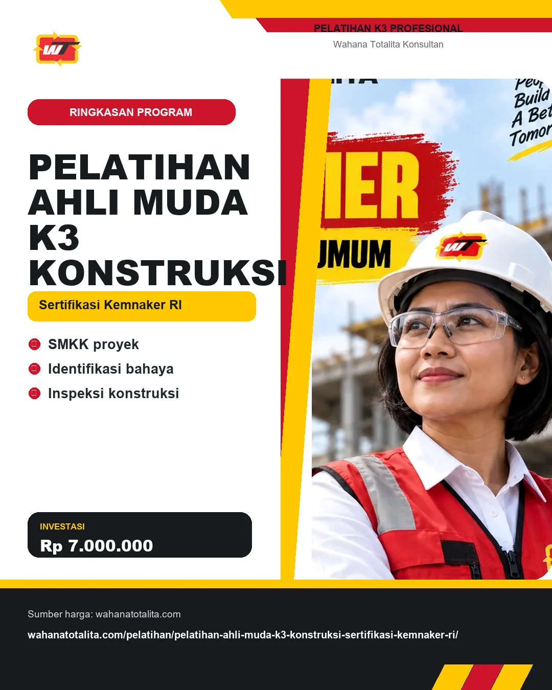 Pelatihan Ahli Muda K3 Konstruksi Sertifikasi Kemnaker RI dengan informasi SMKK proyek, Identifikasi bahaya, Inspeksi konstruksi
