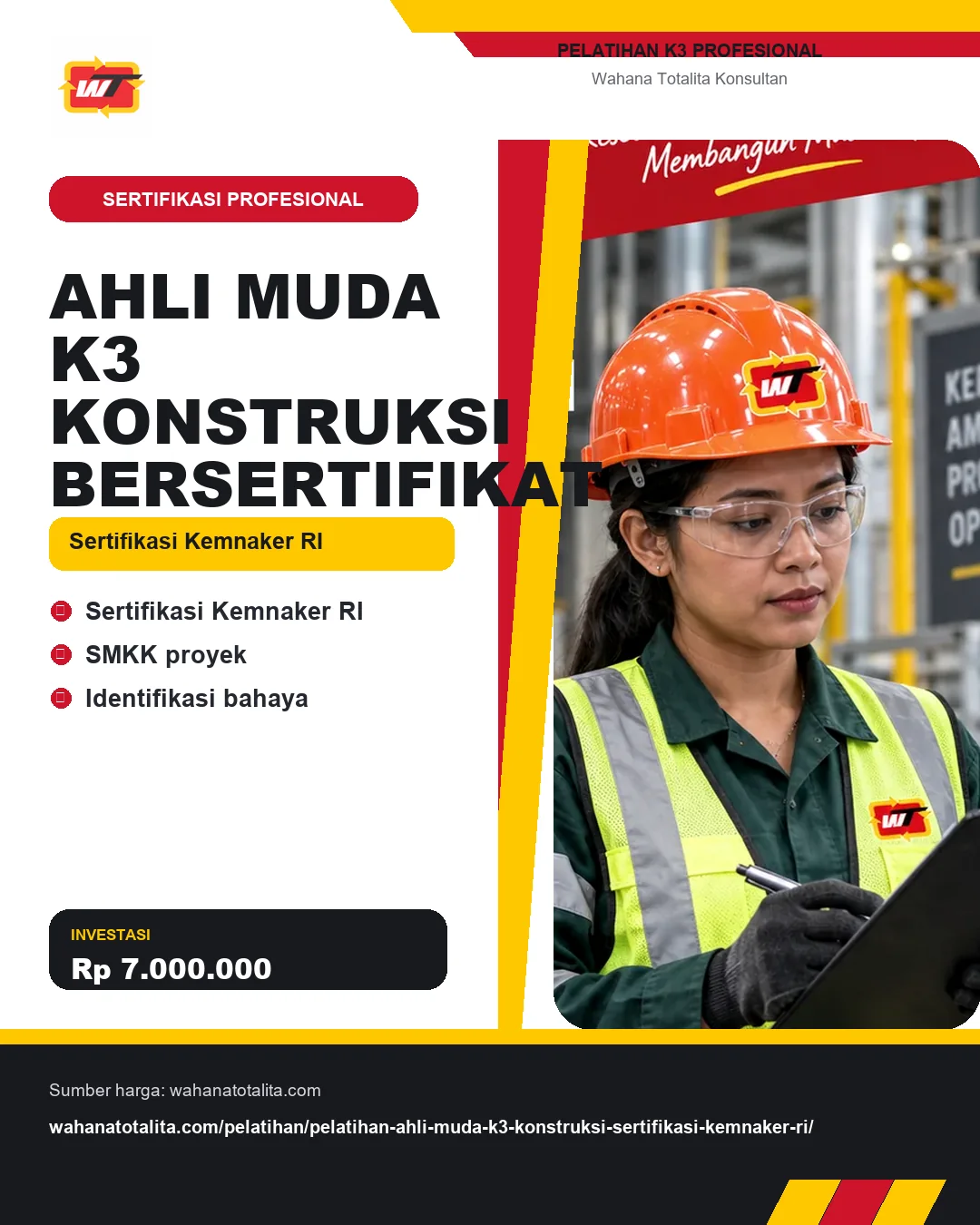 Ahli Muda K3 Konstruksi Bersertifikat Sertifikasi Kemnaker RI dengan informasi Sertifikasi Kemnaker RI, SMKK proyek, Identifikasi bahaya