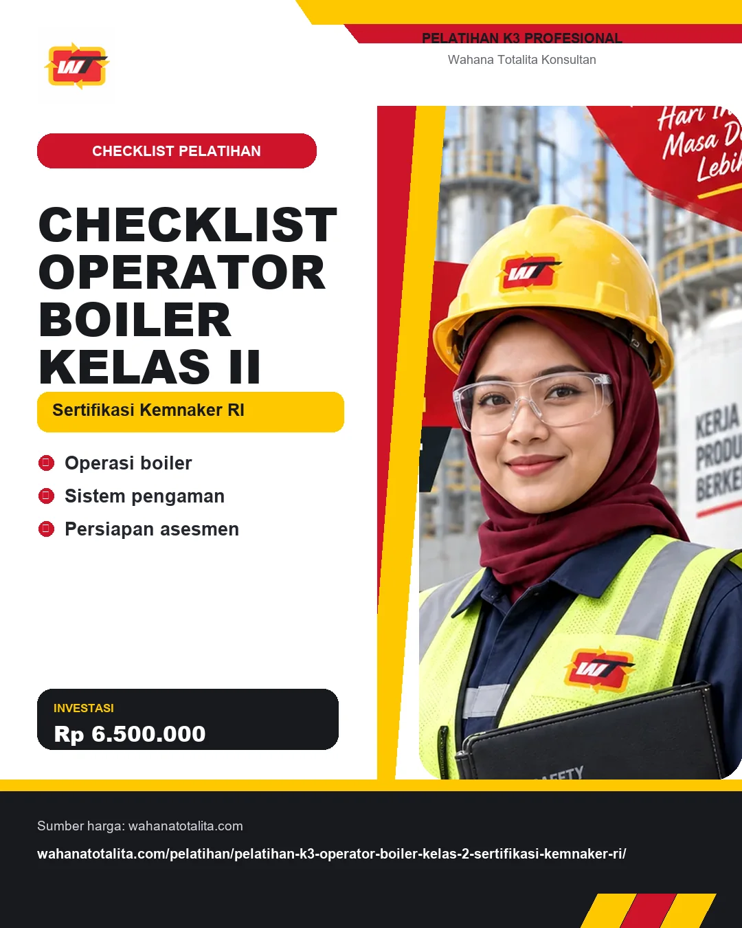 Checklist Operator Boiler Kelas II Sertifikasi Kemnaker RI dengan informasi Operasi boiler, Sistem pengaman, Persiapan asesmen