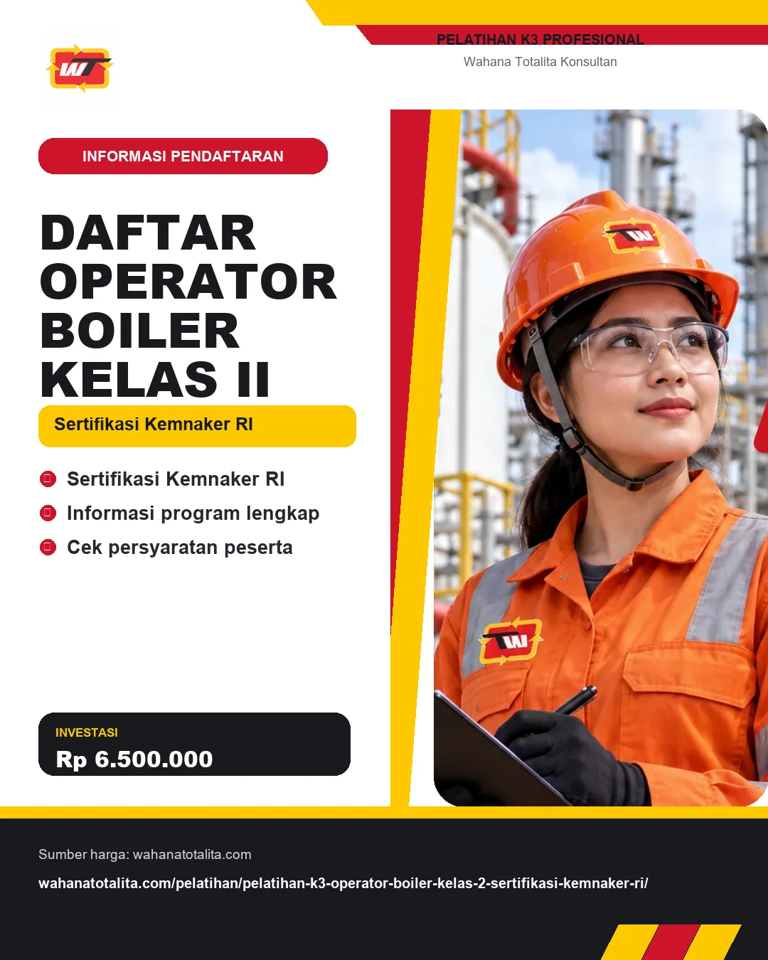 Daftar Operator Boiler Kelas II Sertifikasi Kemnaker RI dengan informasi Sertifikasi Kemnaker RI, Informasi program lengkap, Cek persyaratan peserta