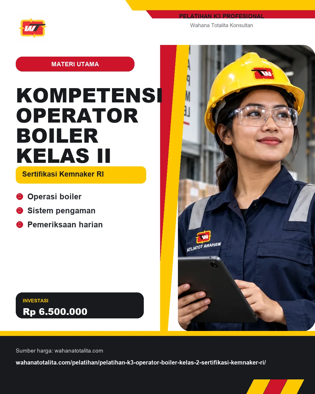 Kompetensi Operator Boiler Kelas II Sertifikasi Kemnaker RI dengan informasi Operasi boiler, Sistem pengaman, Pemeriksaan harian