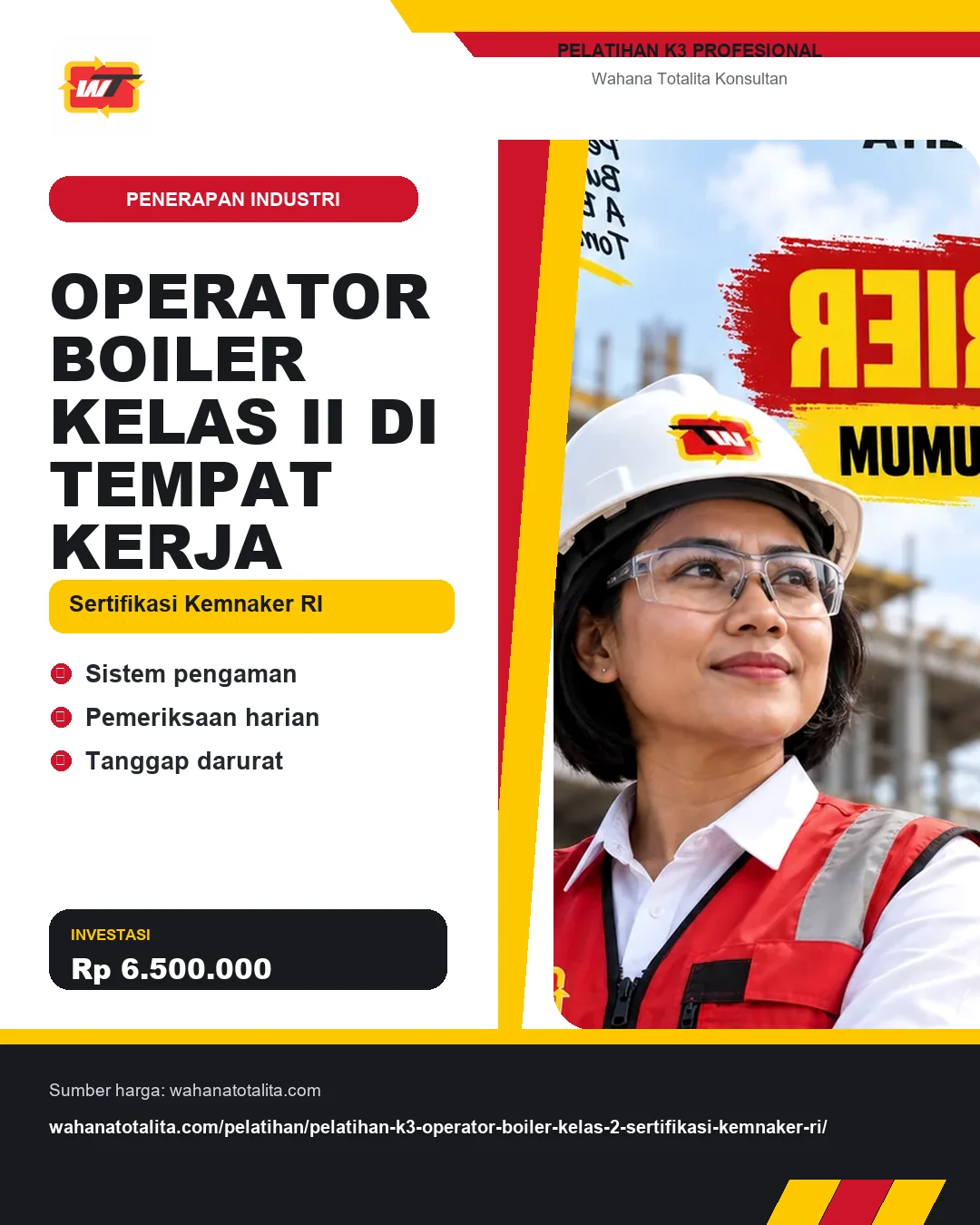 Operator Boiler Kelas II di Tempat Kerja Sertifikasi Kemnaker RI dengan informasi Sistem pengaman, Pemeriksaan harian, Tanggap darurat