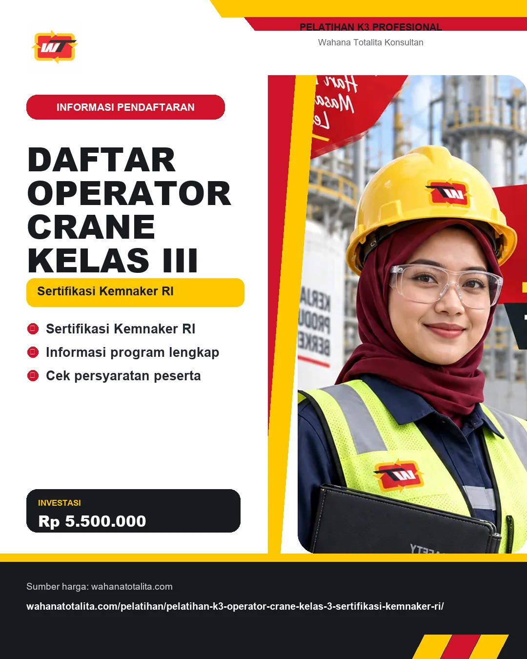 Daftar Operator Crane Kelas III Sertifikasi Kemnaker RI dengan informasi Sertifikasi Kemnaker RI, Informasi program lengkap, Cek persyaratan peserta