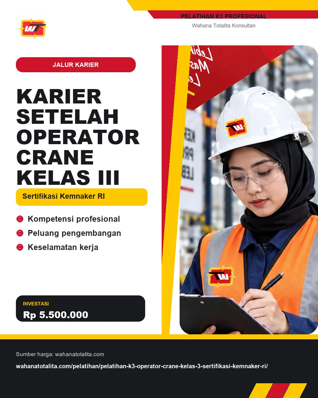 Karier Setelah Operator Crane Kelas III Sertifikasi Kemnaker RI dengan informasi Kompetensi profesional, Peluang pengembangan, Keselamatan kerja
