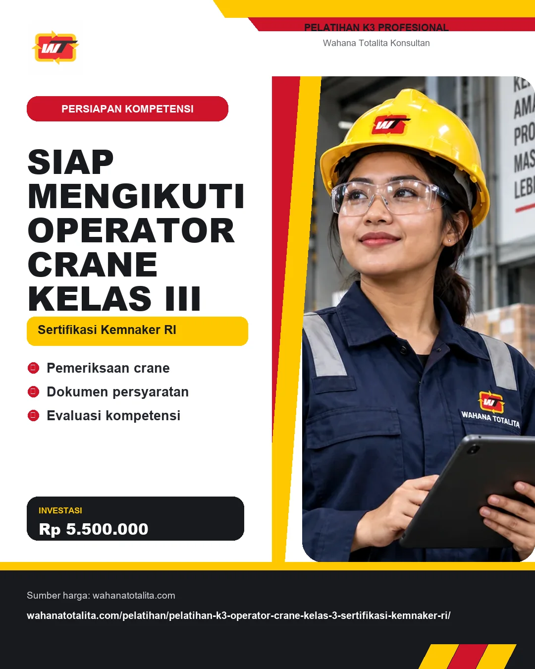 Siap Mengikuti Operator Crane Kelas III Sertifikasi Kemnaker RI dengan informasi Pemeriksaan crane, Dokumen persyaratan, Evaluasi kompetensi