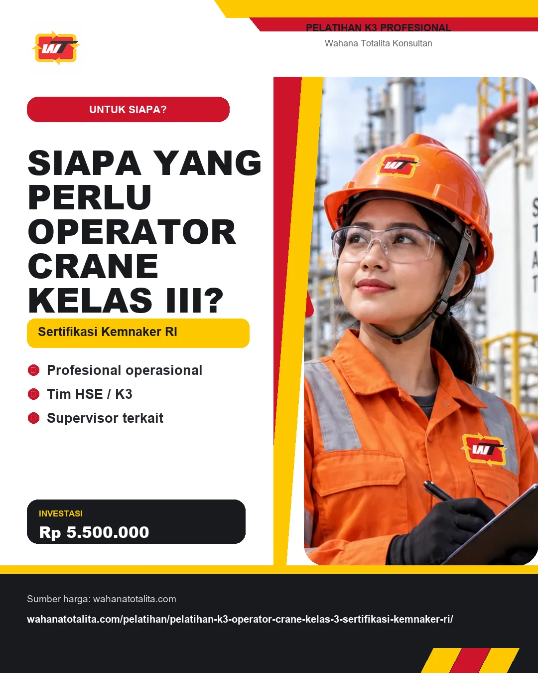 Siapa yang Perlu Operator Crane Kelas III? Sertifikasi Kemnaker RI dengan informasi Profesional operasional, Tim HSE / K3, Supervisor terkait