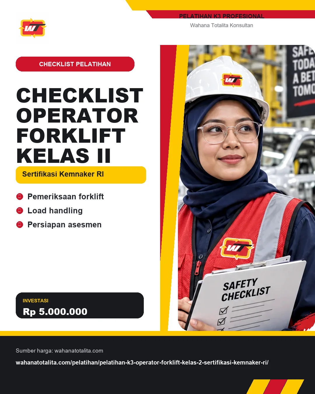 Checklist Operator Forklift Kelas II Sertifikasi Kemnaker RI dengan informasi Pemeriksaan forklift, Load handling, Persiapan asesmen