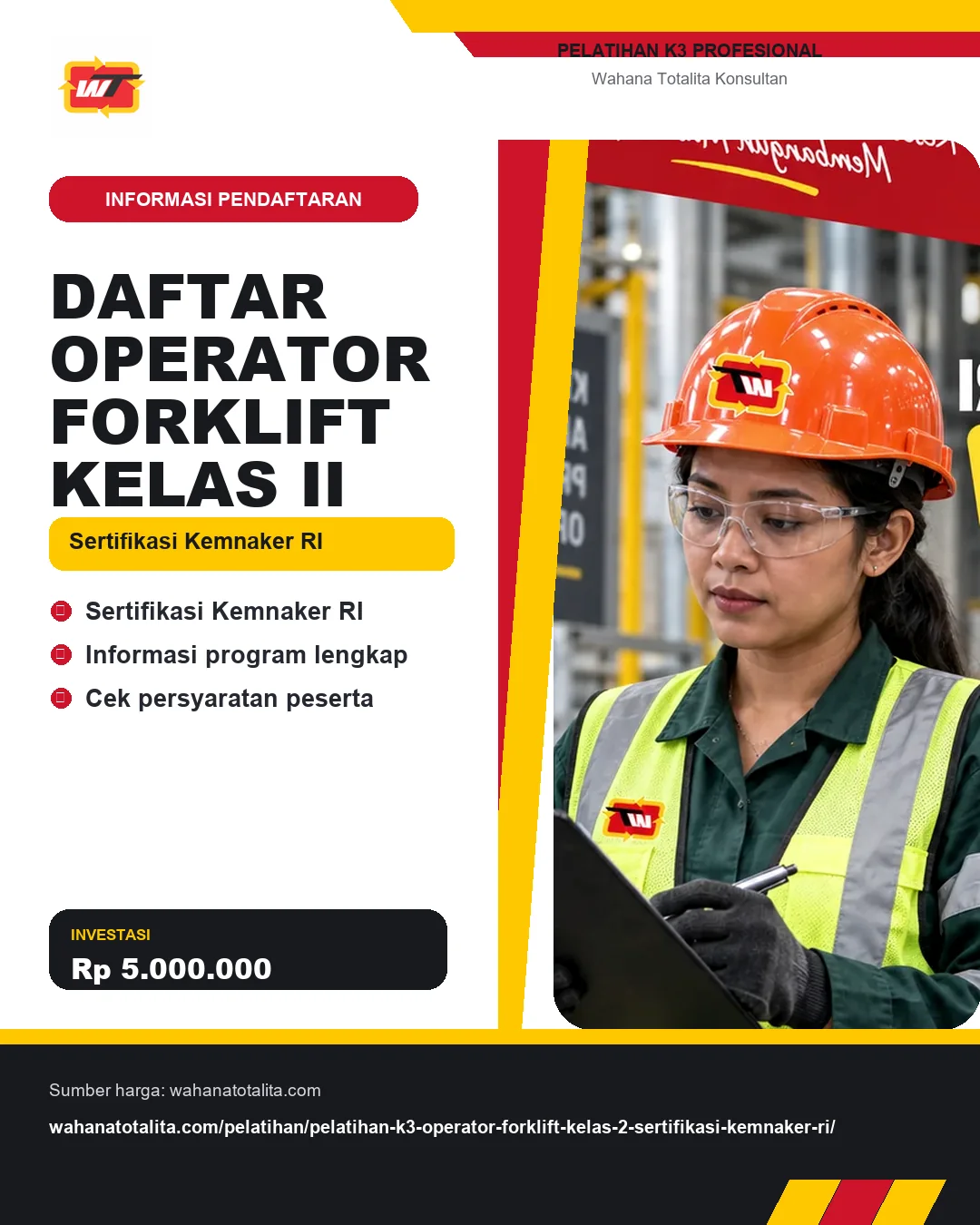 Daftar Operator Forklift Kelas II Sertifikasi Kemnaker RI dengan informasi Sertifikasi Kemnaker RI, Informasi program lengkap, Cek persyaratan peserta