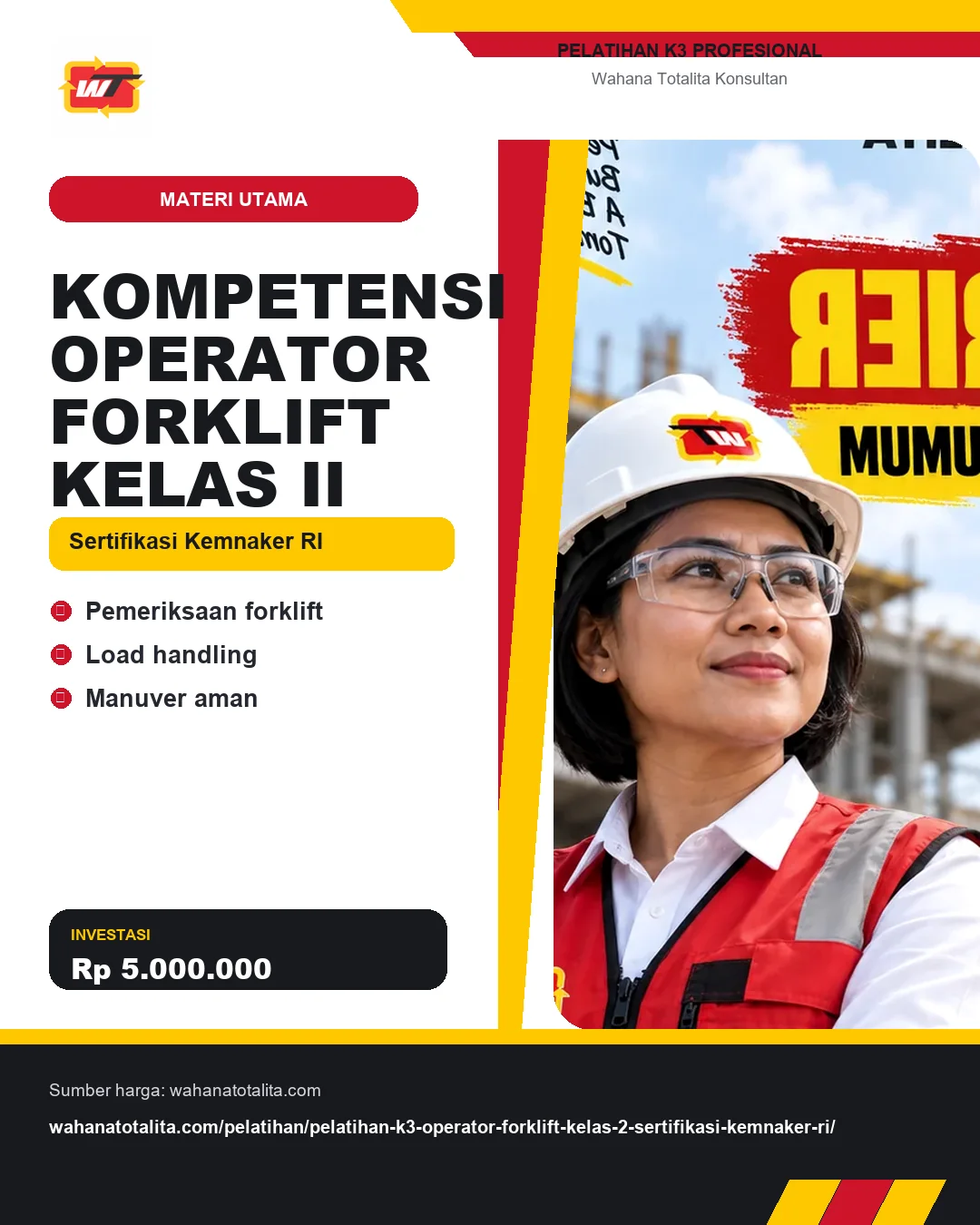 Kompetensi Operator Forklift Kelas II Sertifikasi Kemnaker RI dengan informasi Pemeriksaan forklift, Load handling, Manuver aman