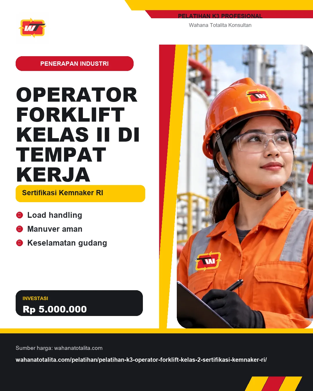 Operator Forklift Kelas II di Tempat Kerja Sertifikasi Kemnaker RI dengan informasi Load handling, Manuver aman, Keselamatan gudang