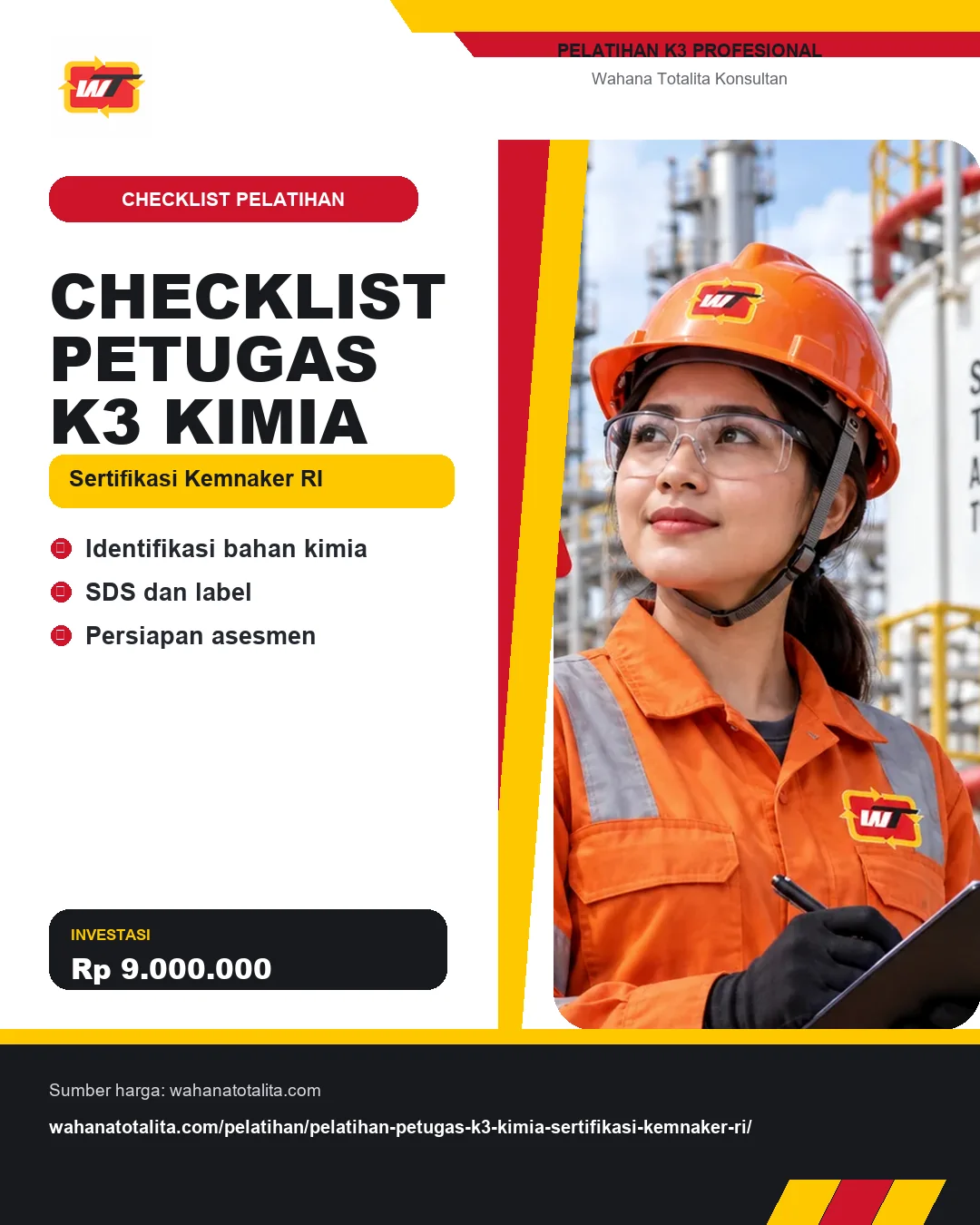 Checklist Petugas K3 Kimia Sertifikasi Kemnaker RI dengan informasi Identifikasi bahan kimia, SDS dan label, Persiapan asesmen
