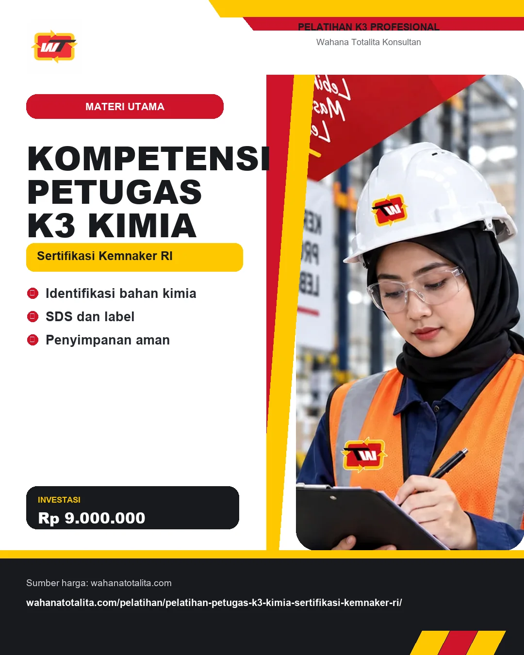 Kompetensi Petugas K3 Kimia Sertifikasi Kemnaker RI dengan informasi Identifikasi bahan kimia, SDS dan label, Penyimpanan aman