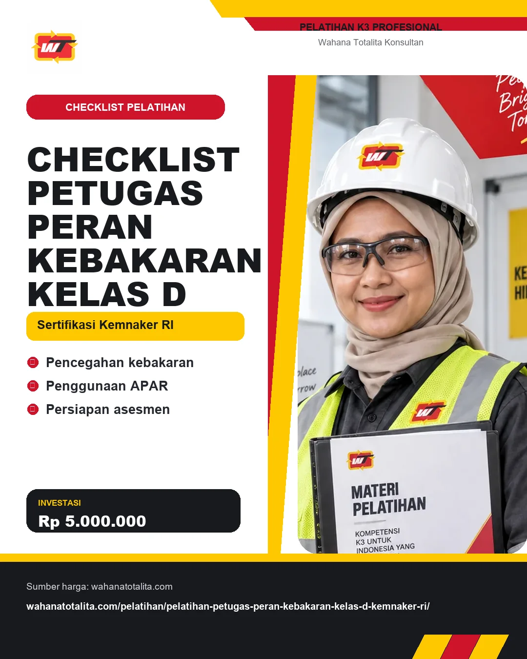 Checklist Petugas Peran Kebakaran Kelas D Sertifikasi Kemnaker RI dengan informasi Pencegahan kebakaran, Penggunaan APAR, Persiapan asesmen