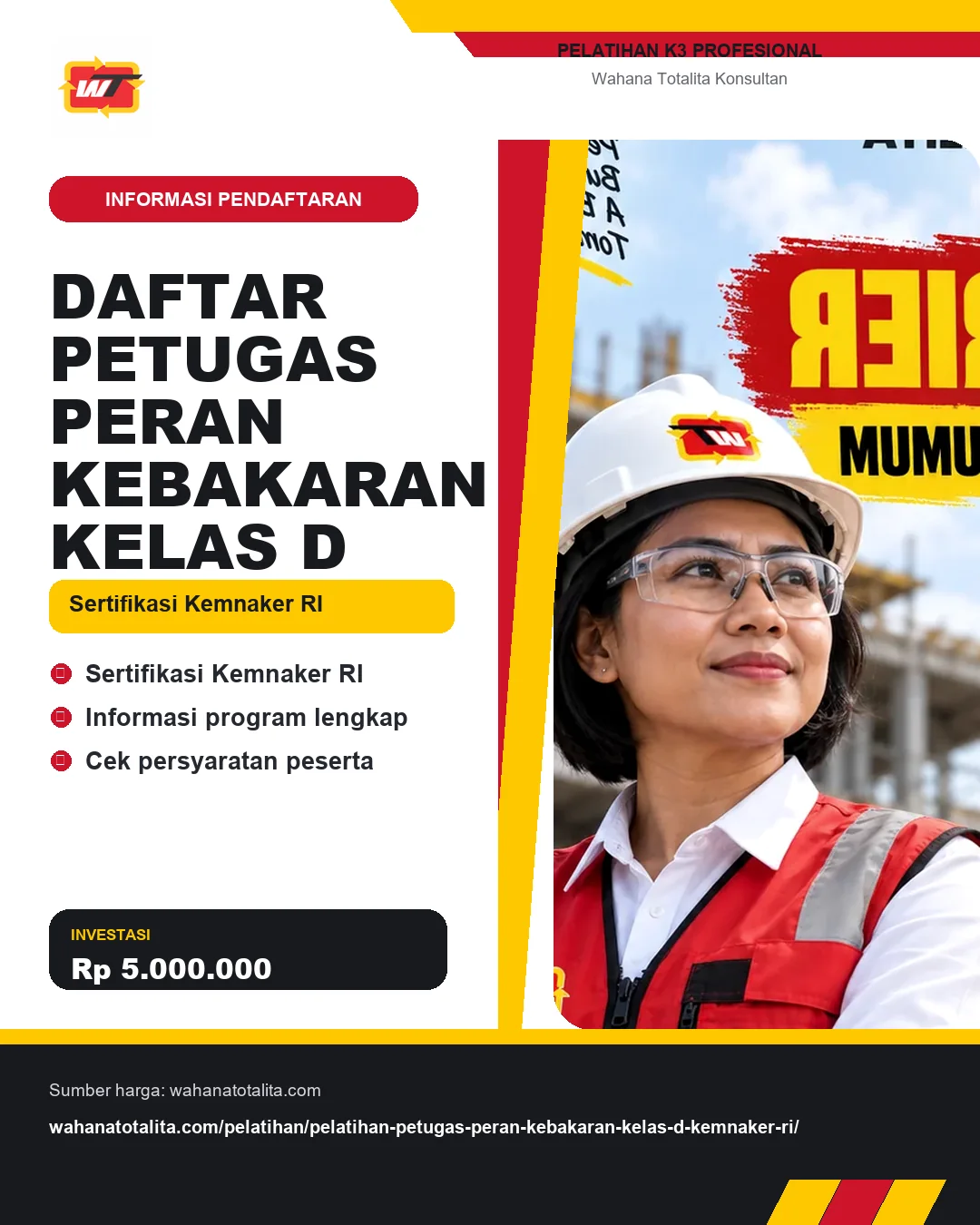 Daftar Petugas Peran Kebakaran Kelas D Sertifikasi Kemnaker RI dengan informasi Sertifikasi Kemnaker RI, Informasi program lengkap, Cek persyaratan peserta