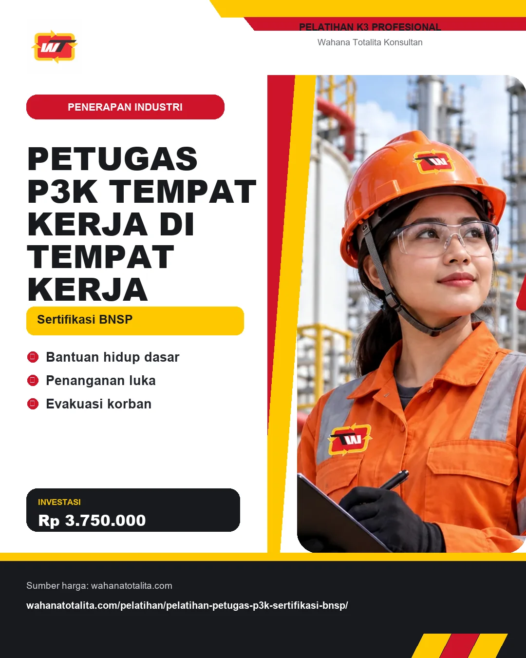 Petugas P3K Tempat Kerja di Tempat Kerja Sertifikasi BNSP dengan informasi Bantuan hidup dasar, Penanganan luka, Evakuasi korban