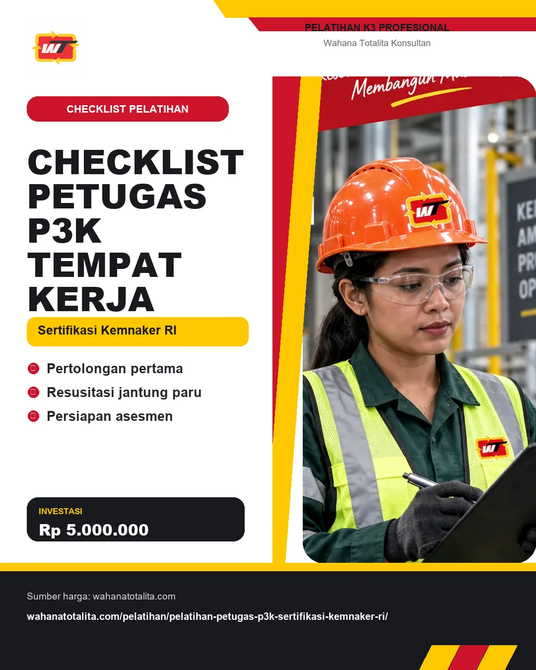Checklist Petugas P3K Tempat Kerja Sertifikasi Kemnaker RI dengan informasi Pertolongan pertama, Resusitasi jantung paru, Persiapan asesmen
