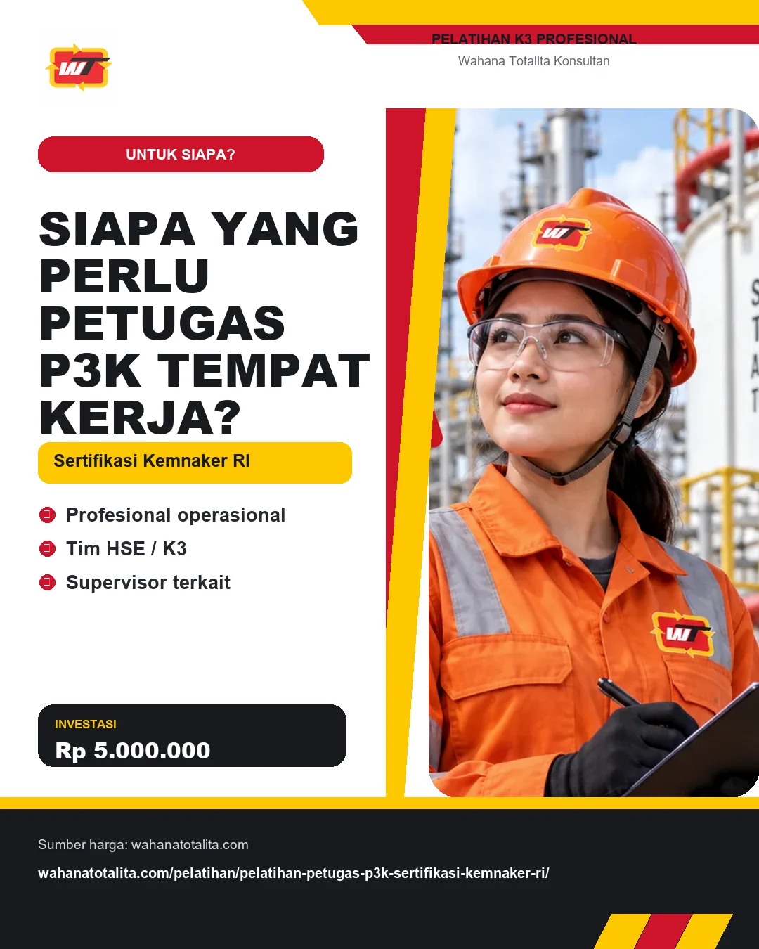 Siapa yang Perlu Petugas P3K Tempat Kerja? Sertifikasi Kemnaker RI dengan informasi Profesional operasional, Tim HSE / K3, Supervisor terkait