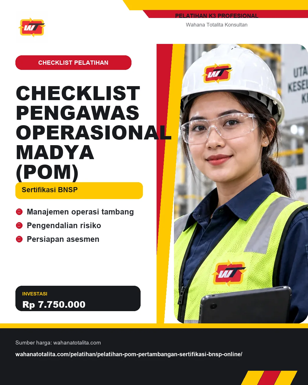 Checklist Pengawas Operasional Madya (POM) Sertifikasi BNSP dengan informasi Manajemen operasi tambang, Pengendalian risiko, Persiapan asesmen