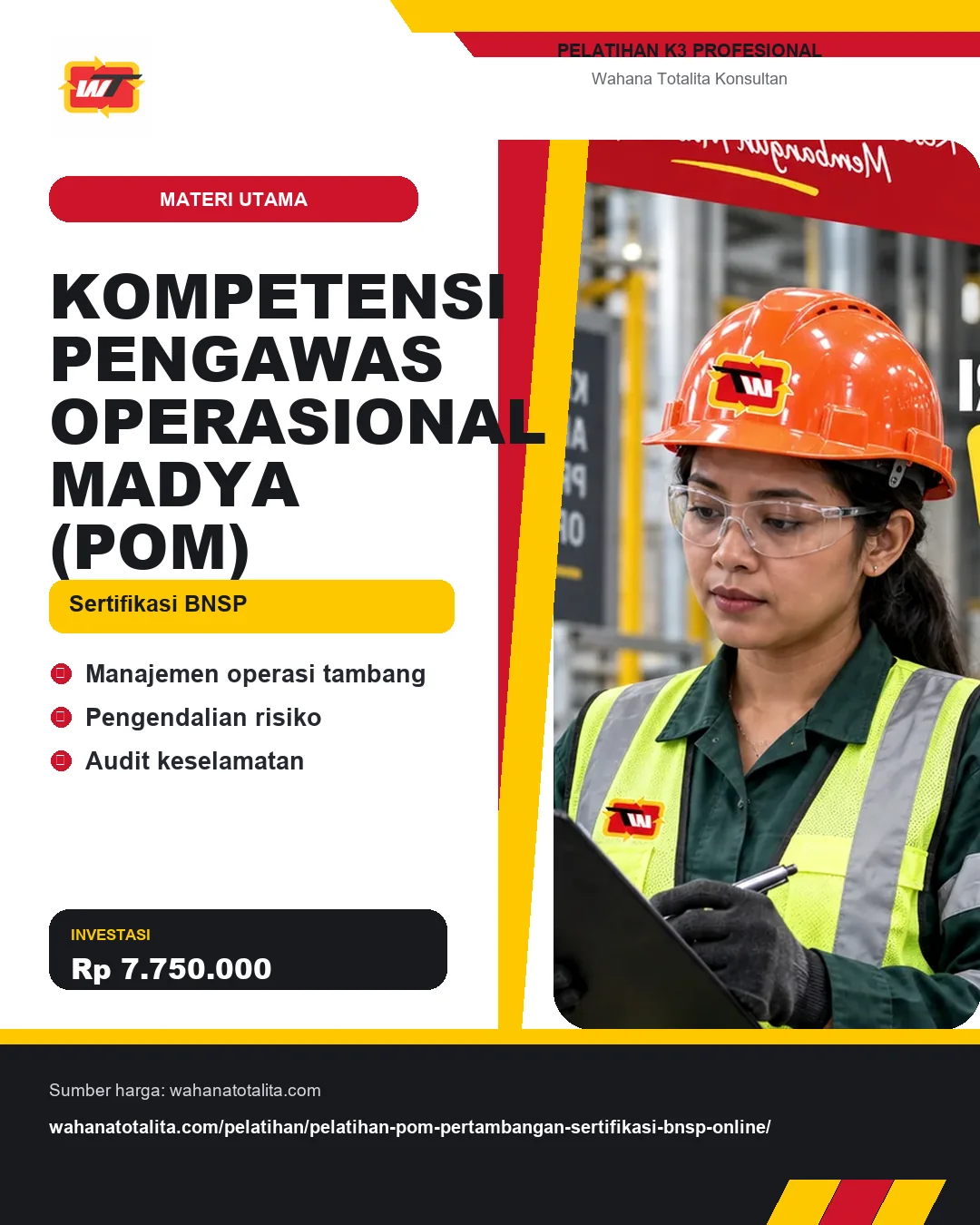 Kompetensi Pengawas Operasional Madya (POM) Sertifikasi BNSP dengan informasi Manajemen operasi tambang, Pengendalian risiko, Audit keselamatan