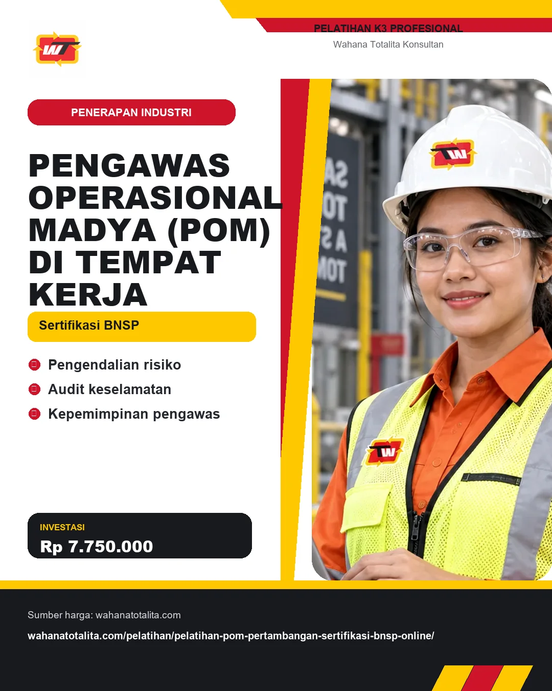 Pengawas Operasional Madya (POM) di Tempat Kerja Sertifikasi BNSP dengan informasi Pengendalian risiko, Audit keselamatan, Kepemimpinan pengawas
