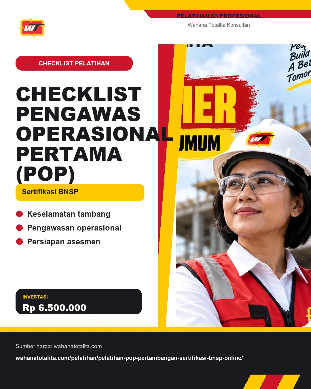 Checklist Pengawas Operasional Pertama (POP) Sertifikasi BNSP dengan informasi Keselamatan tambang, Pengawasan operasional, Persiapan asesmen