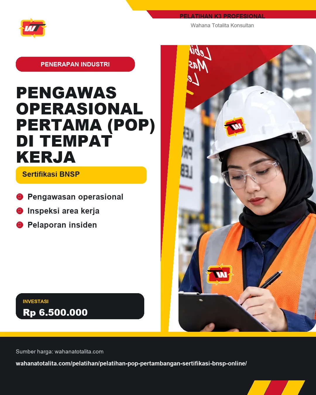 Pengawas Operasional Pertama (POP) di Tempat Kerja Sertifikasi BNSP dengan informasi Pengawasan operasional, Inspeksi area kerja, Pelaporan insiden