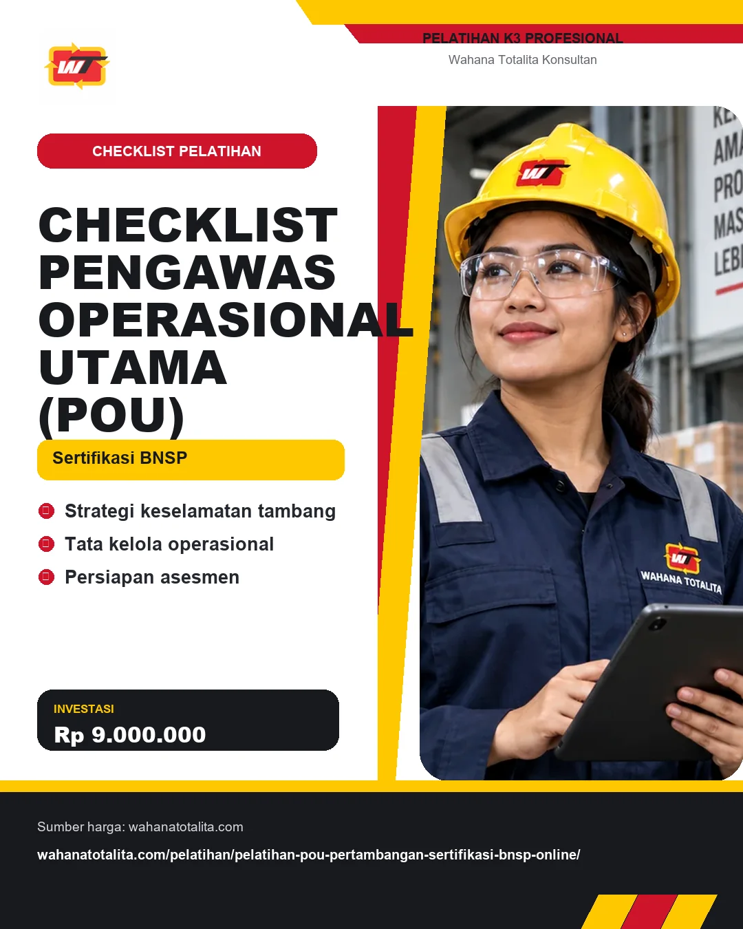 Checklist Pengawas Operasional Utama (POU) Sertifikasi BNSP dengan informasi Strategi keselamatan tambang, Tata kelola operasional, Persiapan asesmen