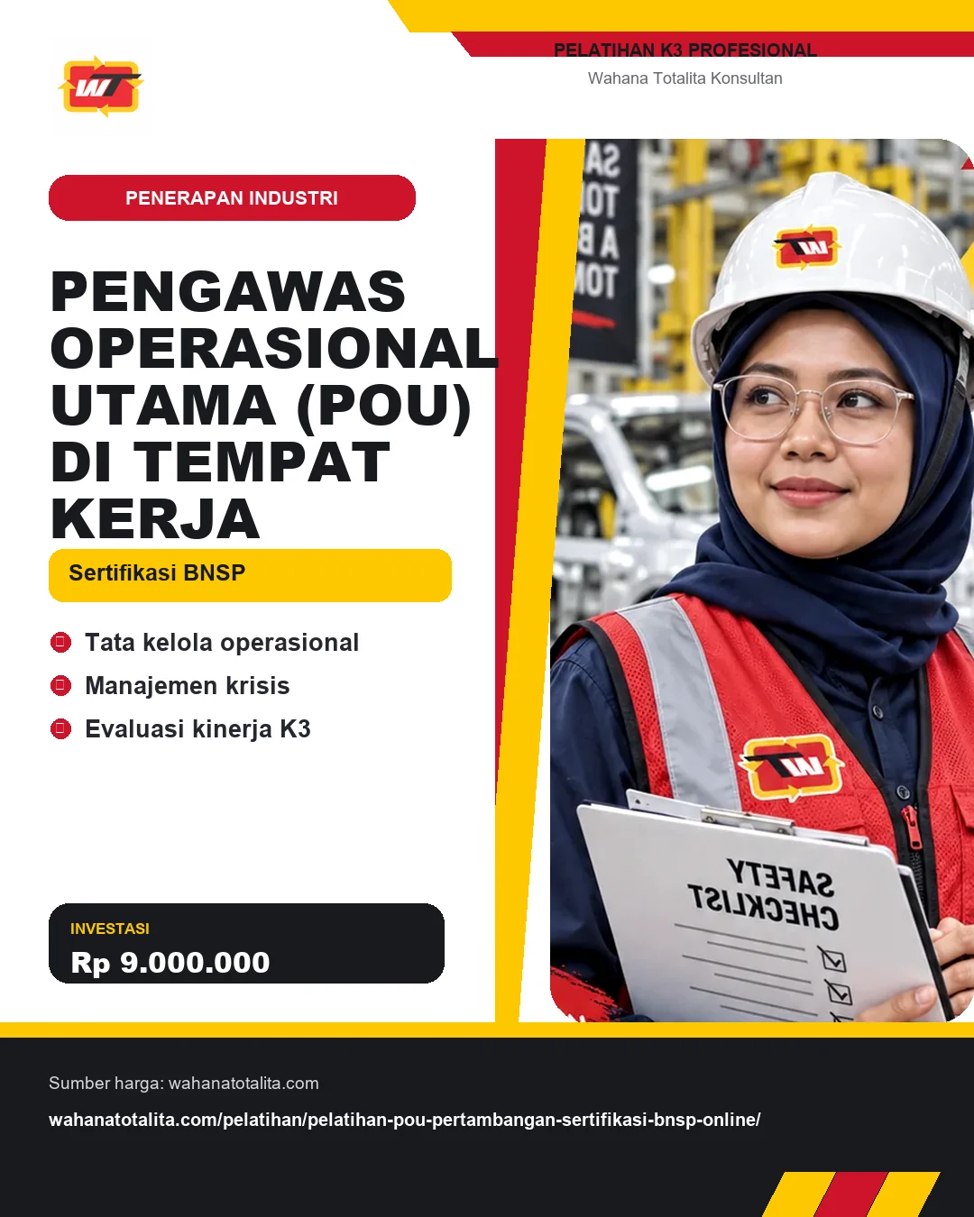 Pengawas Operasional Utama (POU) di Tempat Kerja Sertifikasi BNSP dengan informasi Tata kelola operasional, Manajemen krisis, Evaluasi kinerja K3