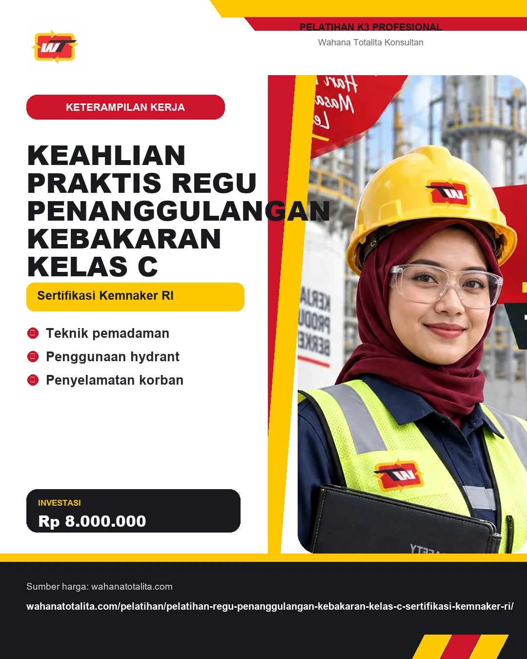 Keahlian Praktis Regu Penanggulangan Kebakaran Kelas C Sertifikasi Kemnaker RI dengan informasi Teknik pemadaman, Penggunaan hydrant, Penyelamatan korban