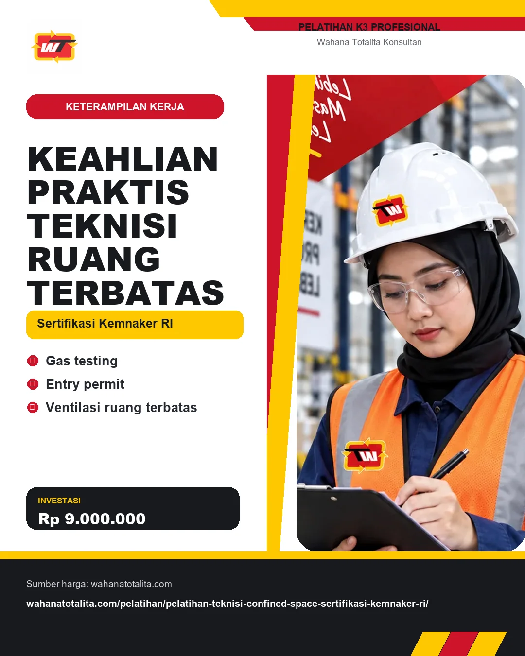 Keahlian Praktis Teknisi Ruang Terbatas Sertifikasi Kemnaker RI dengan informasi Gas testing, Entry permit, Ventilasi ruang terbatas